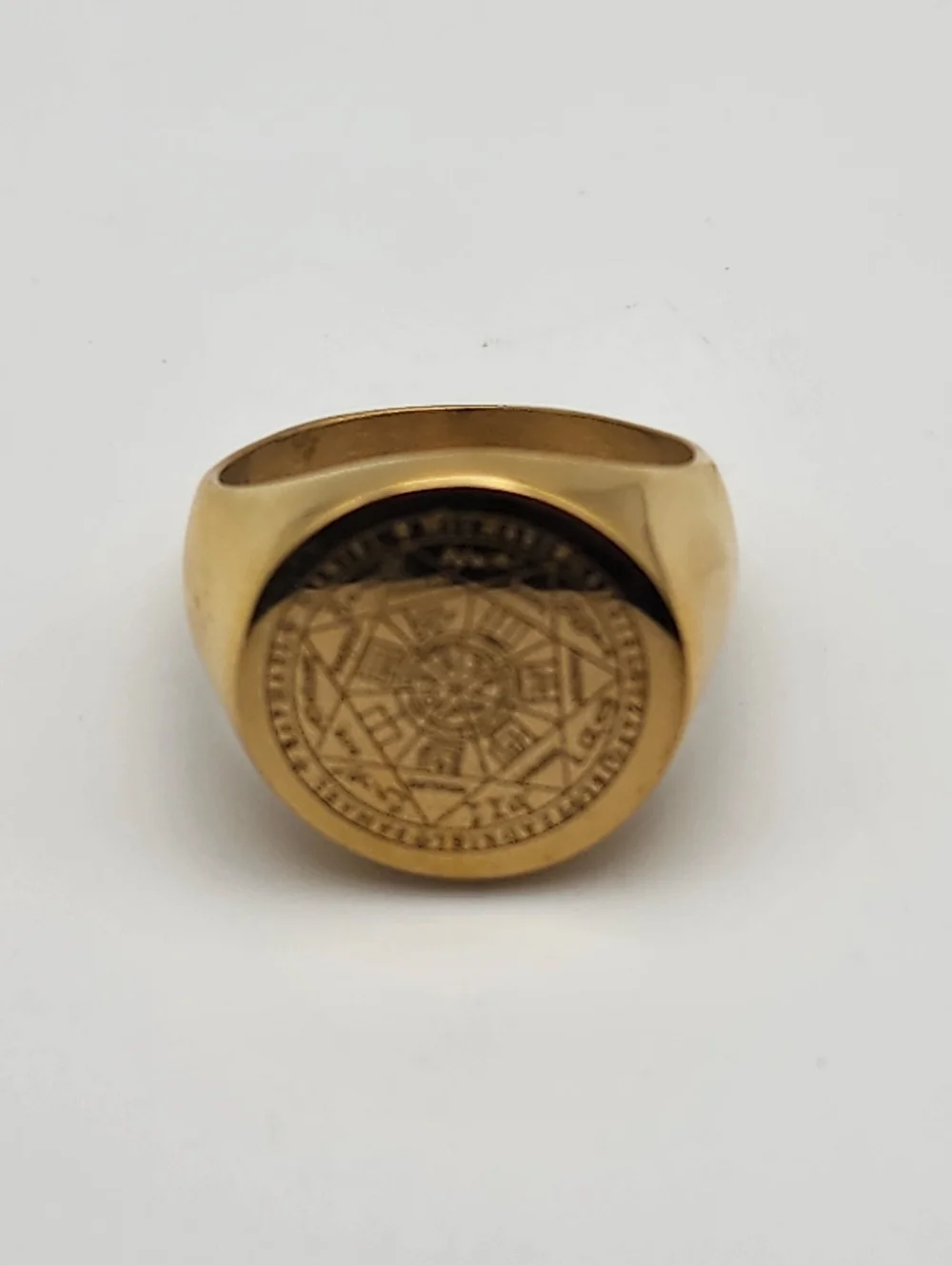 Gold Tone Seven Archangels Seal Signet Ring (10.5)